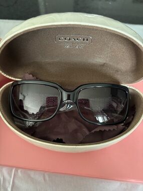 COACH Black Square Frame Delphine Sunglasses with Dark Lenses